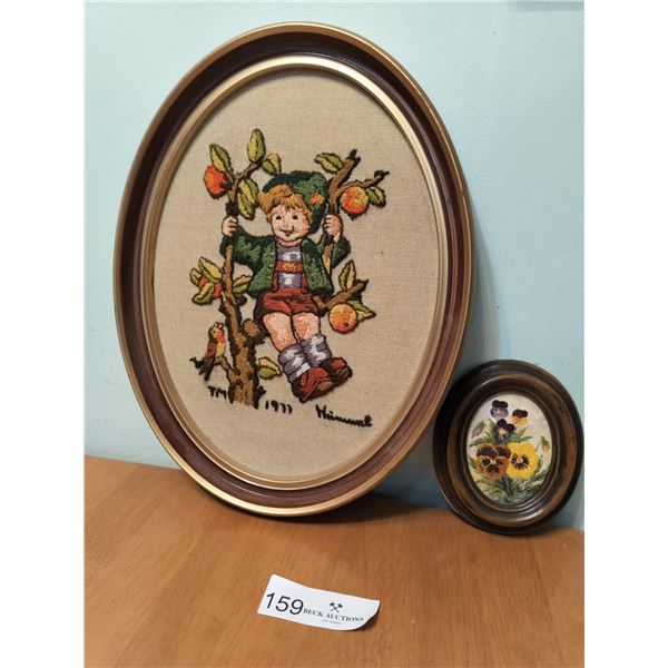Hummel Needlepoint, Small Floral Painting  Hummel 13 High x 10 Wide