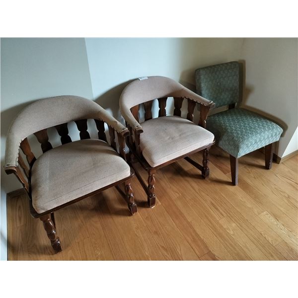 3 Vintage Upholstered Chairs  Beige chair 29 High x 24 1/2 Wide x 22 Deep