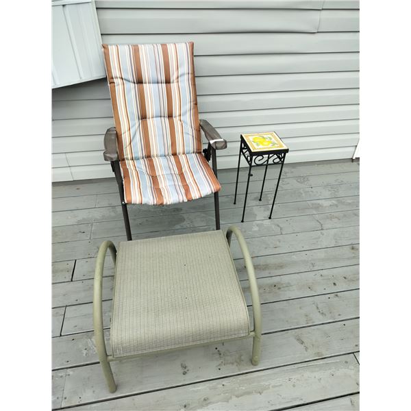Folding Patio Chair, mini Tile Table, Resin Chair & Outdoor Ottoman