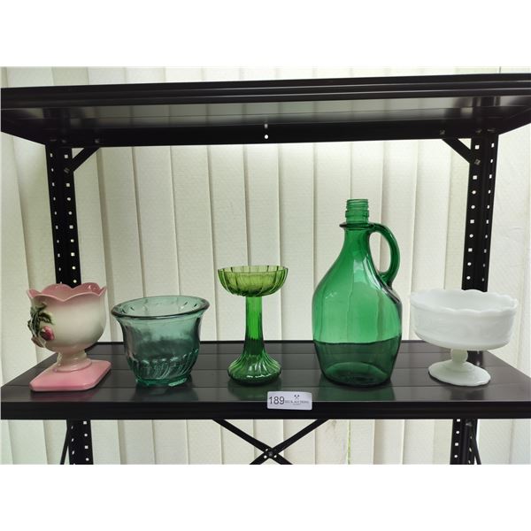 Assortment of Coloured Glass & Milk Glass Vases