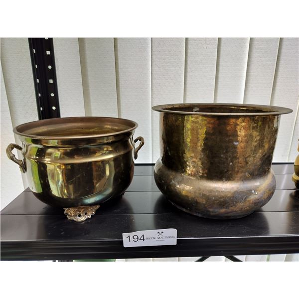 2 Brass Planters  Taller Planter 6 1/2 High