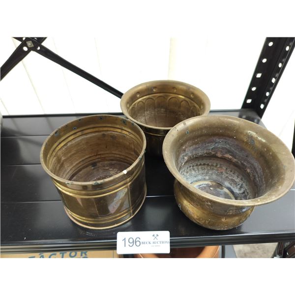 3 Small Brass Planters  Tallest Planter is approx 4 Inches High