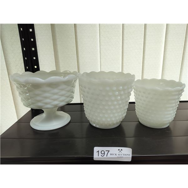 3 Milk Glass Planters