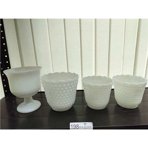 4 Milk Glass Planters