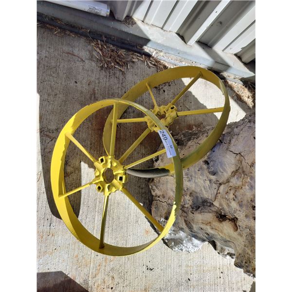 2 Yellow Iron Wheels  15 1/2 in Diameter