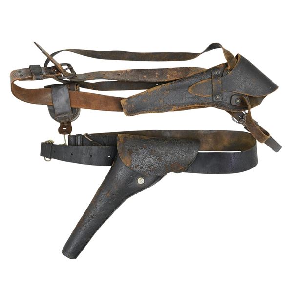 TWO CIVIL WAR ERA BELTS WITH HOLSTERS.