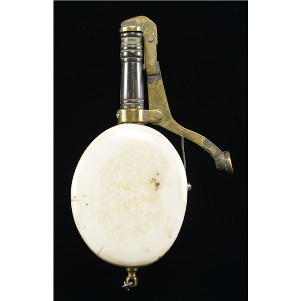 ANTIQUE IVORY PISTOL SIZE POWDER FLASK.