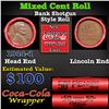Image 1 : Mixed small cents 1c orig shotgun roll, 1944-d Lincoln Cent, Wheat Cent other end, Coca-Cola Brandt 