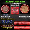 Image 1 : Mixed small cents 1c orig shotgun roll, 1906 Indian Cent, Wheat Cent other end, Coca-Cola Brandt Wra