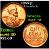 Image 1 : 1955-p Lincoln Cent 1c Grades Gem+ Unc RD