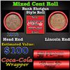 Image 1 : Mixed small cents 1c orig shotgun roll, 1916-p Lincoln Cent, Wheat Cent other end, Coca-Cola Brandt 