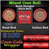 Image 1 : Mixed small cents 1c orig shotgun roll, 1939-p Lincoln Cent, Indian Cent other end, Coca-Cola Brandt