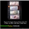 Image 1 : Page of 4 Upper Korea Notes ALL CU 5 Won, 10 Won, 200 Won, 5000 Won