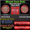 Image 1 : Mixed small cents 1c orig shotgun roll, 1905 Indian Cent, Wheat Cent other end, Coca-Cola Brandt Wra