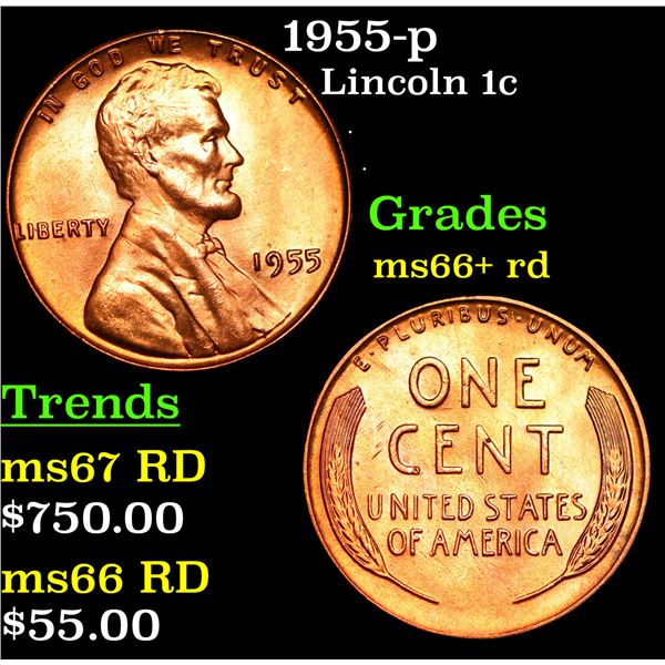 1955-p Lincoln Cent 1c Grades GEM++ RD