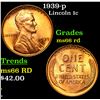 Image 1 : 1939-p Lincoln Cent 1c Grades GEM+ Unc RD