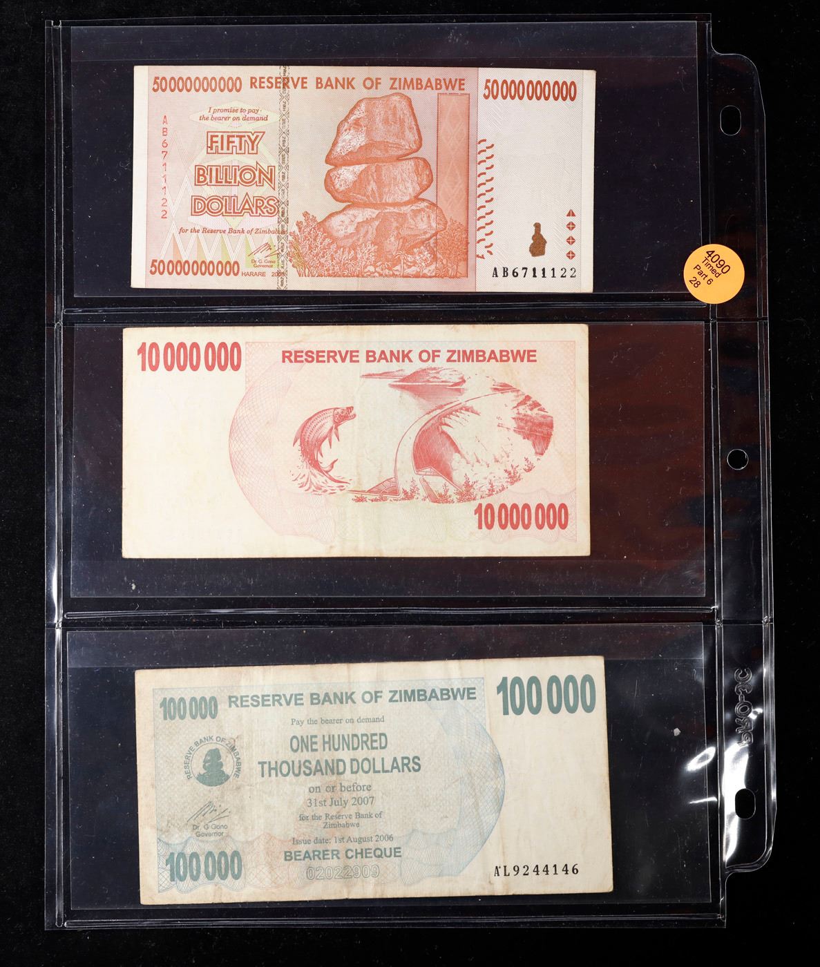 Zimababwe Note Page of 3 2008 Zimababwe Hyperinflation Notes 10 Million, 100,000 50 ...