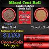 Image 1 : Mixed small cents 1c orig shotgun roll, 1906 Indian Cent, Wheat Cent other end, Coca-Cola Brandt Wra