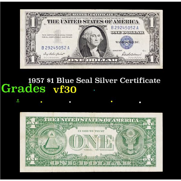 1957 $1 Blue Seal Silver Certificate Grades vf++