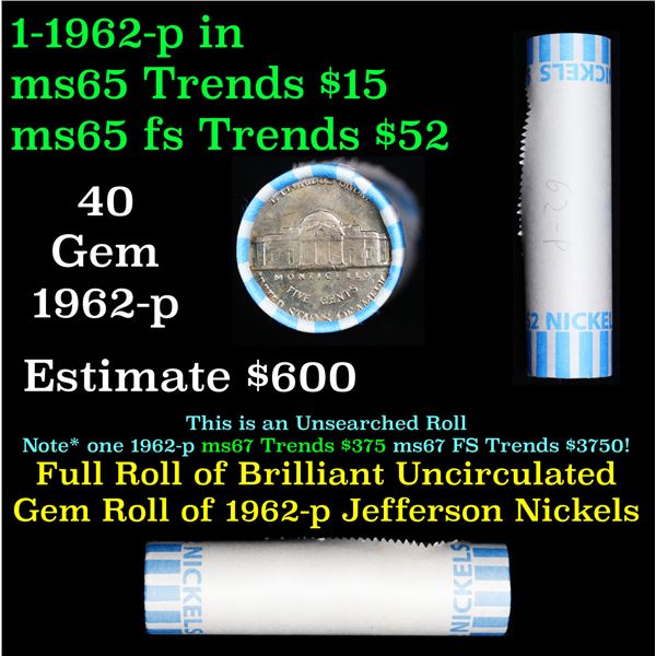 Shotgun Jefferson 5c roll, 1962-p 40 pcs Bank Wrapper