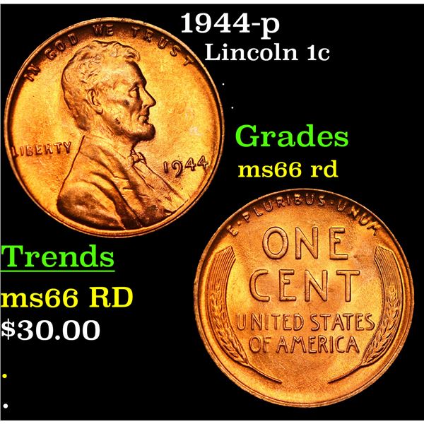 1944-p Lincoln Cent 1c Grades GEM+ Unc RD