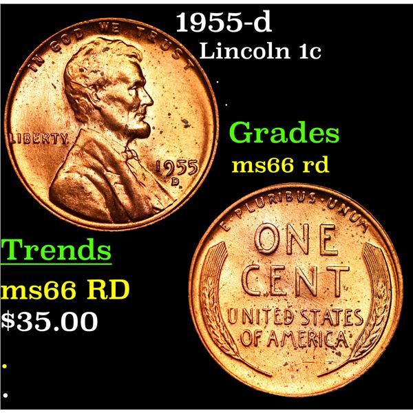 1955-d Lincoln Cent 1c Grades GEM+ Unc RD