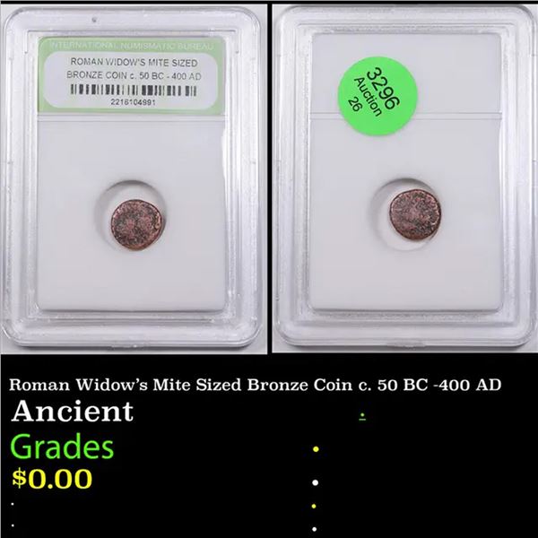 Roman Widow's Mite Sized Bronze Coin c. 50 BC -400 AD Graded By INB