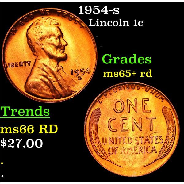 1954-s Lincoln Cent 1c Grades Gem+ Unc RD