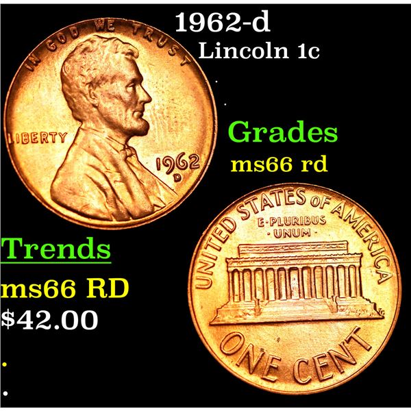 1962-d Lincoln Cent 1c Grades GEM+ Unc RD