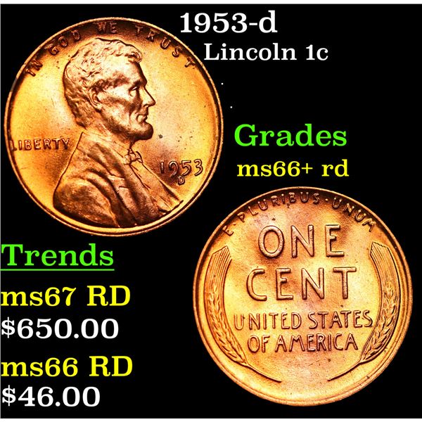 1953-d Lincoln Cent 1c Grades GEM++ RD