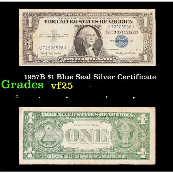 1957B $1 Blue Seal Silver Certificate Grades vf+