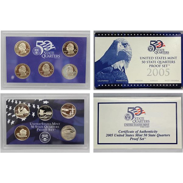 2005 United States Quarters Clad Proof Set San Fransisco Edition, 5 Coins Inside!