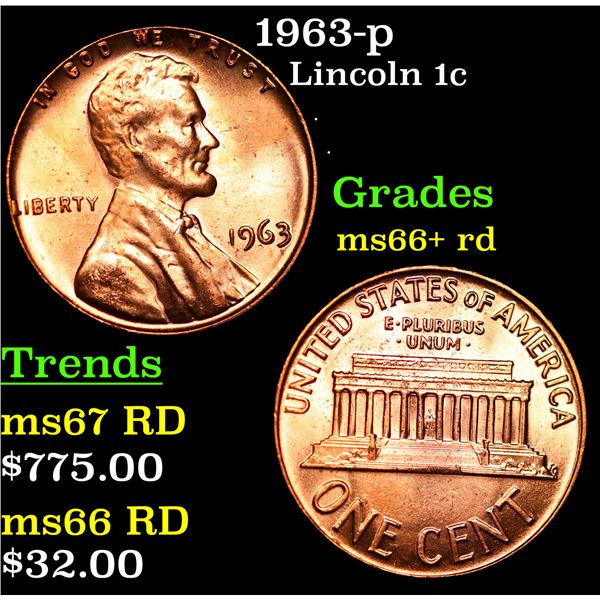 1963-p Lincoln Cent 1c Grades GEM++ RD