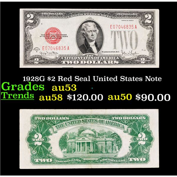 1928G $2 Red Seal United States Note Grades Select AU