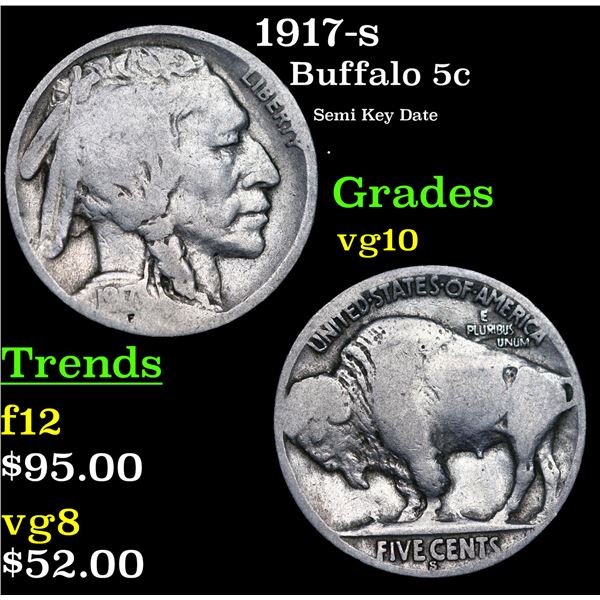 1917-s Buffalo Nickel 5c Grades vg+