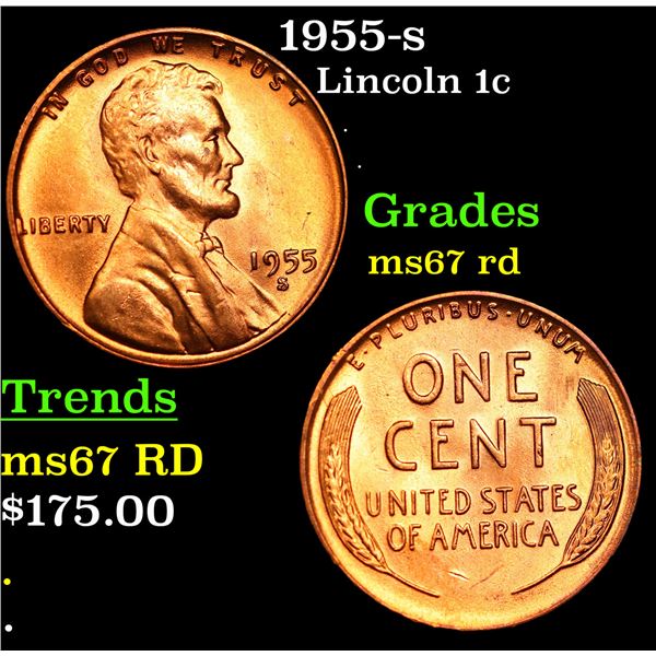 1955-s Lincoln Cent 1c Grades GEM++ Unc RD