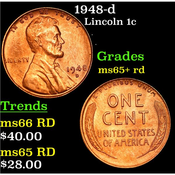 1948-d Lincoln Cent 1c Grades Gem+ Unc RD