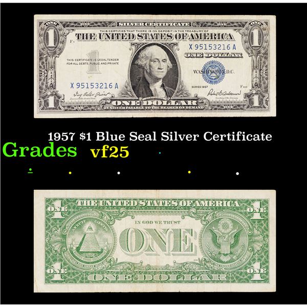 1957 $1 Blue Seal Silver Certificate Grades vf+