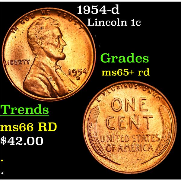 1954-d Lincoln Cent 1c Grades Gem+ Unc RD