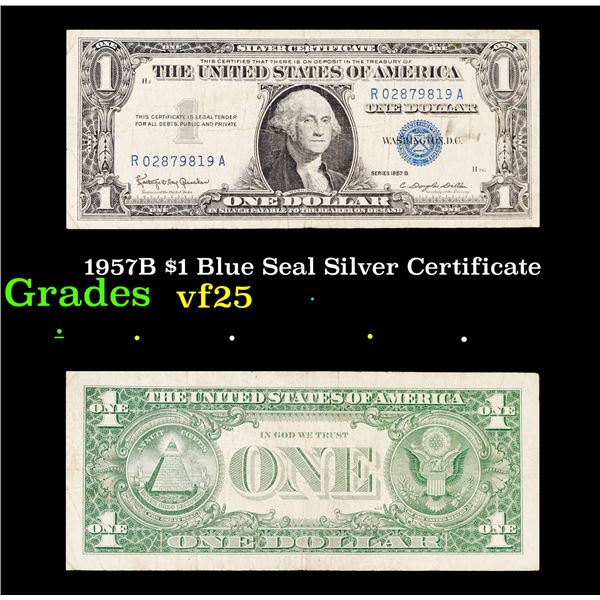 1957B $1 Blue Seal Silver Certificate Grades vf+