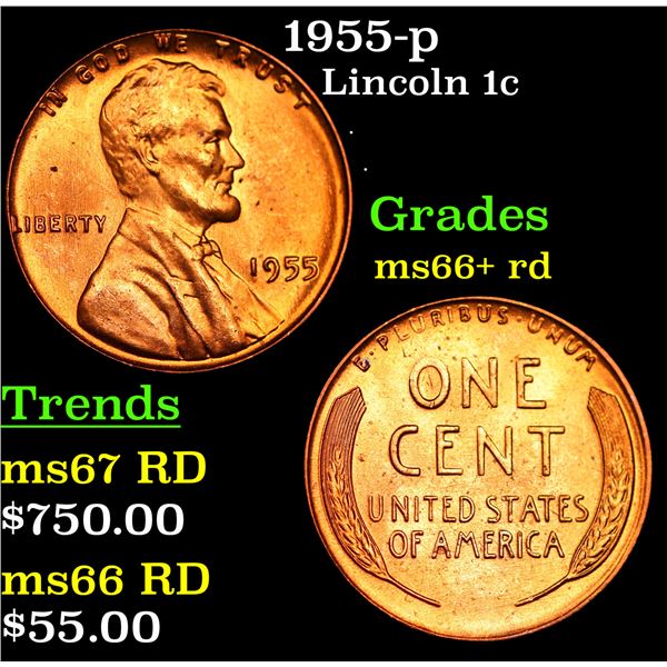 1955-p Lincoln Cent 1c Grades GEM++ RD