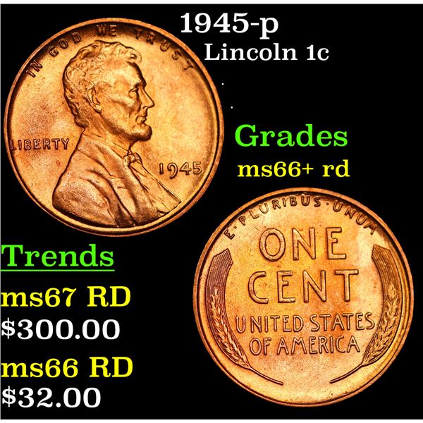 1945-p Lincoln Cent 1c Grades GEM++ RD