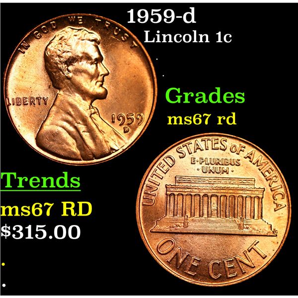 1959-d Lincoln Cent 1c Grades GEM++ Unc RD