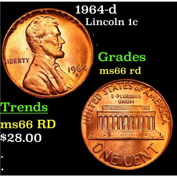 1964-d Lincoln Cent 1c Grades GEM+ Unc RD