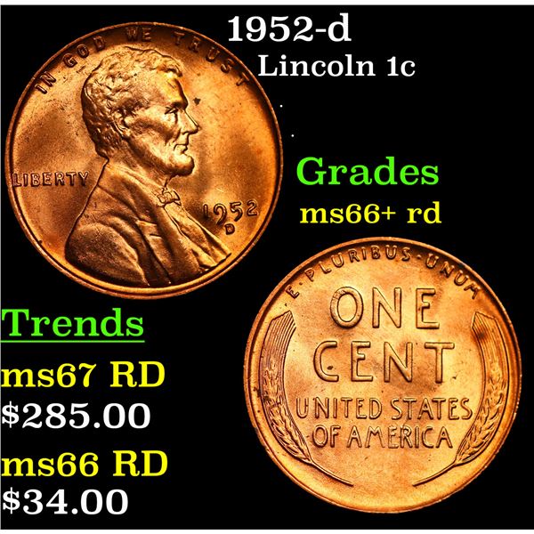 1952-d Lincoln Cent 1c Grades GEM++ RD