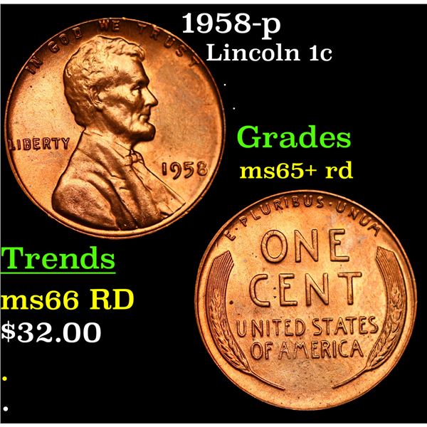 1958-p Lincoln Cent 1c Grades Gem+ Unc RD