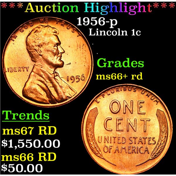 ***Auction Highlight*** 1956-p Lincoln Cent 1c Graded GEM++ RD BY USCG (fc)