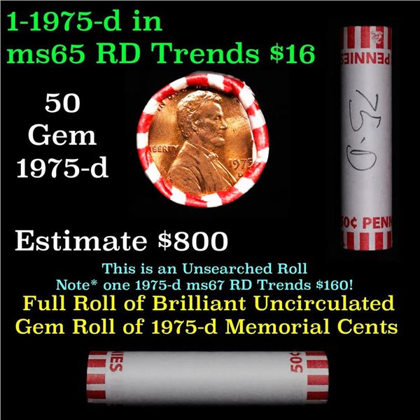 Shotgun Lincoln 1c roll, 1975-d 50 pcs Brandt 50c Wrapper.