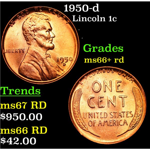 1950-d Lincoln Cent 1c Grades GEM++ RD