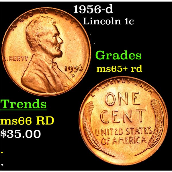 1956-d Lincoln Cent 1c Grades Gem+ Unc RD